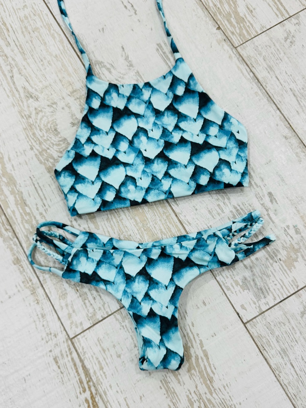 Midori Blue Patterned High-Neck Bikini Set